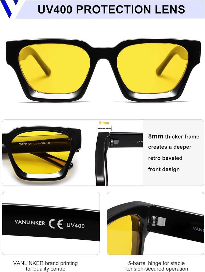 VANLINKER Thick Square Sunglasses for Men Women Retro Chunky Rectangle Shades UV400 Protection VL9731 - Image 5